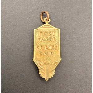 Vintage First Award Science Fair Gold Tone Pin Charm Pendant Academic School